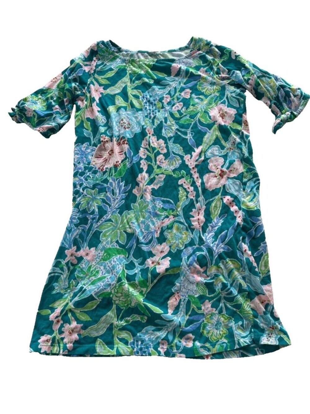 Lilly Pulitzer Girls XL 12/14 Tropical Tie Sleeve Shirt Dress